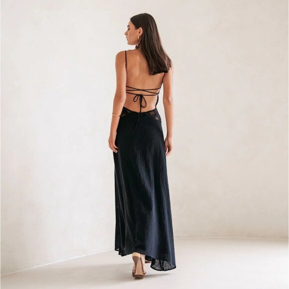 SABO Womens Harlie Maxi Dress Strappy Lace Cut Out Open Back Sleeveless Large - Picture 2 of 7